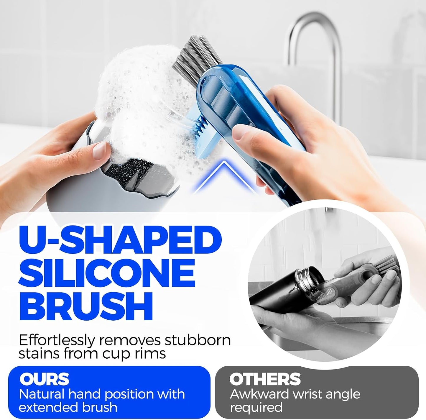6 Pack Holikme 4 in 1 Cup Lid Cleaning Brush Set with 3 Straws, Multifunctional Bottle Brush, Silicone Cup Lid Gap Cleaner, Bristle Crevice Cleaning Brush, Flat End Brushes, Navy & Black & Olive