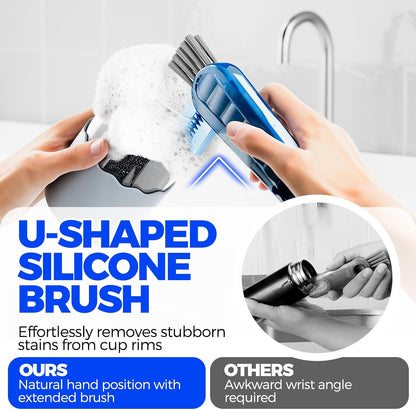 6 Pack Holikme 4 in 1 Cup Lid Cleaning Brush Set with 3 Straws, Multifunctional Bottle Brush, Silicone Cup Lid Gap Cleaner, Bristle Crevice Cleaning Brush, Flat End Brushes, Navy & Black & Olive