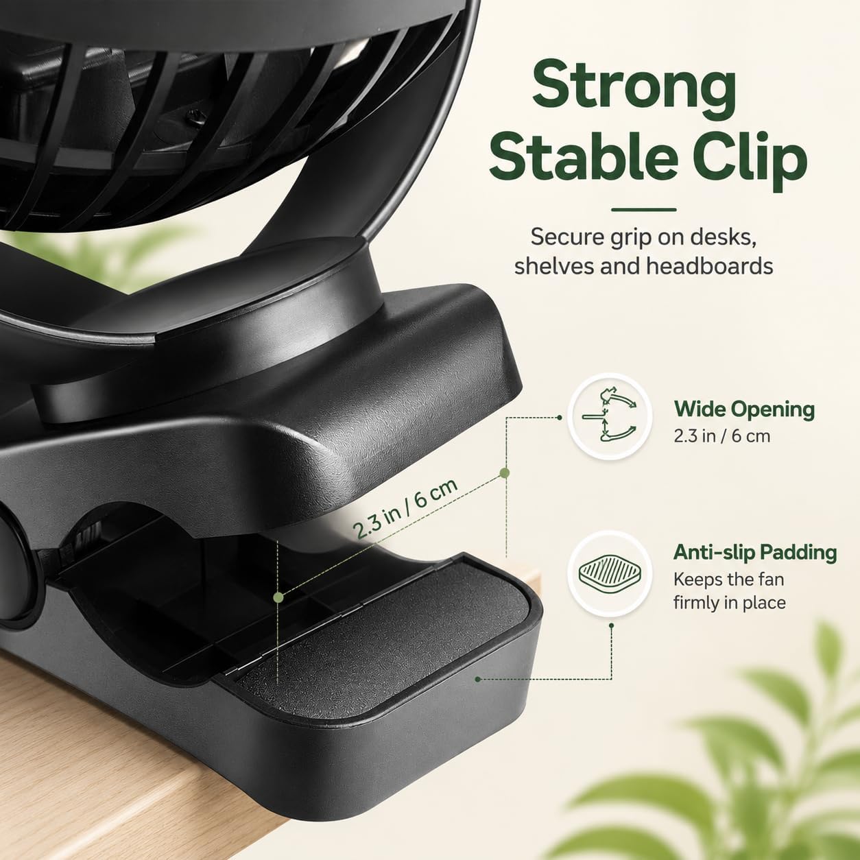 Viniper 6 inch Rechargeable Clip on Fan, 5000mah Battery Desk Fan : 360° Rotation & 3 Speeds Strong Wind Portable Fan, 8-30 Working Hours, Quiet and Powerful (Black)