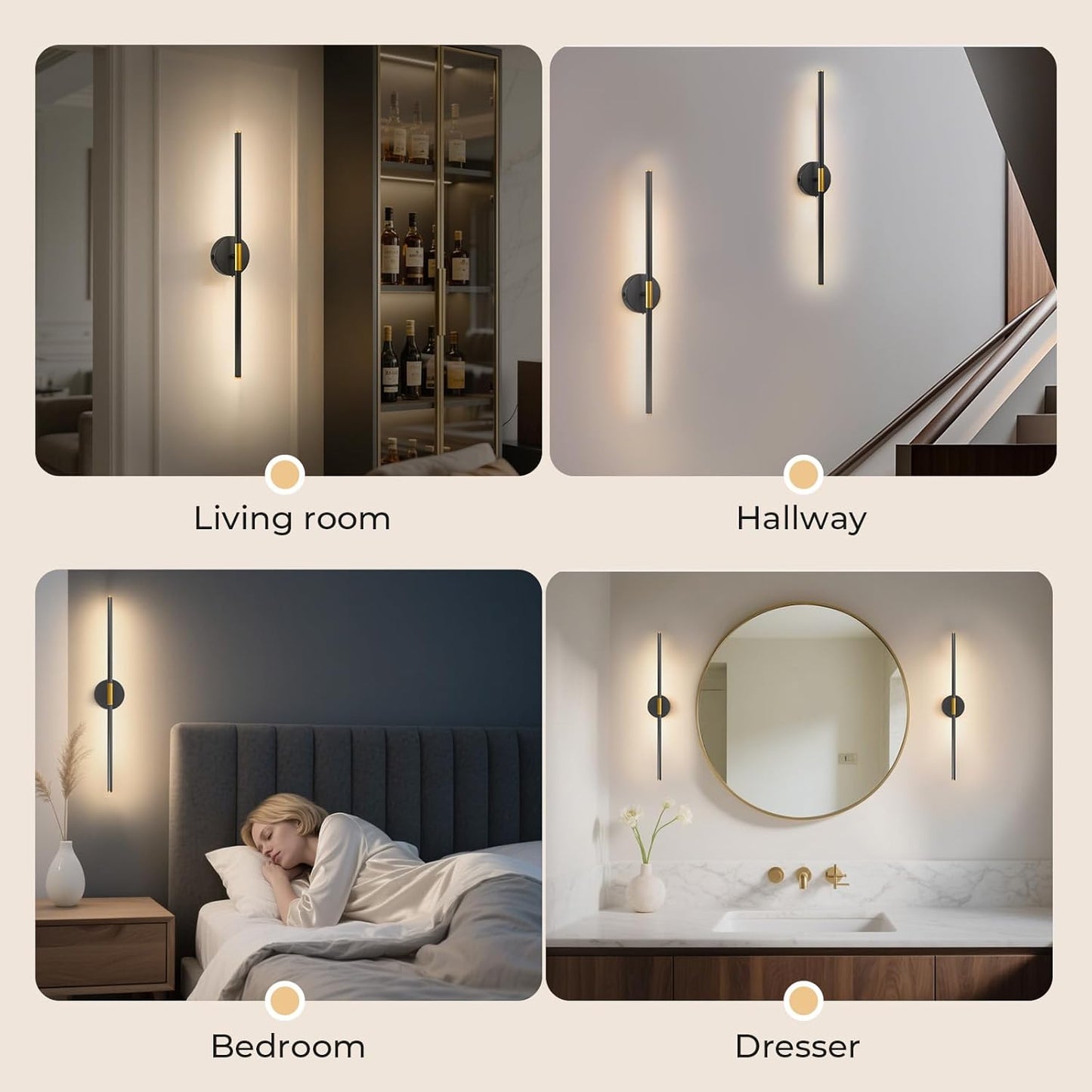 GvvooHome Battery Operated Wall Sconces Set of 2, Detachable 360°Rotate Wall Lamps, 3000-6500K Dimmable with Remote Control, 10000mAh Rechargeable Wall Light for Bedroom, Living Room, 28.3" Black Gold