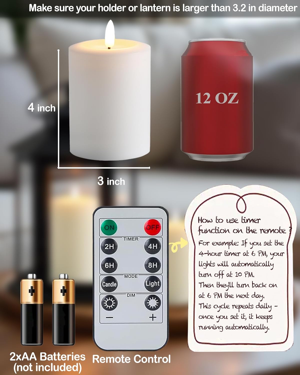 Gmnee 3"x4" Flickering Flameless Candles with Remote Timer, Real Wax, Ivory Pillar Candles, Set of 3 Fake LED Battery Operated Candles for Home, Fireplace, Centerpiece, Rustic and Farmhouse Decor