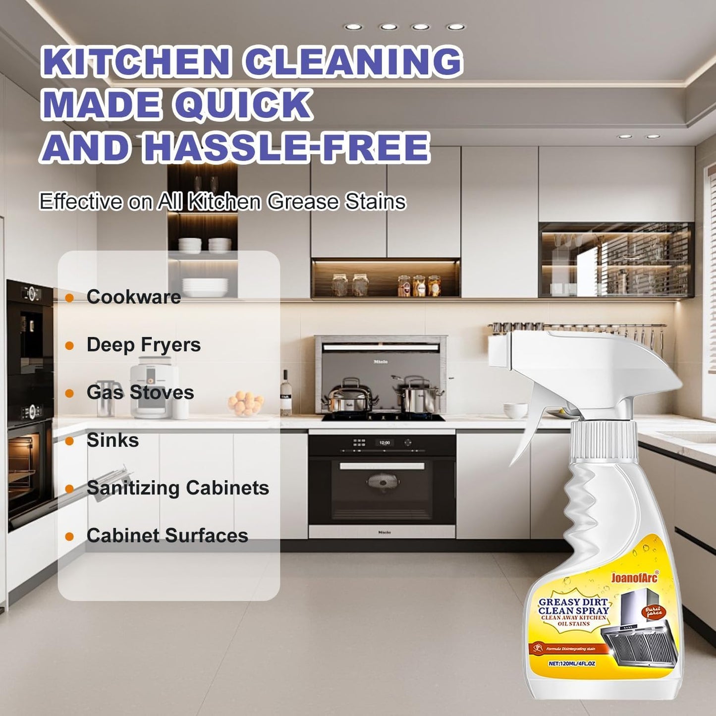 Heavy Duty Degreaser for Kitchen, 120ml Oil Stain Remover for Grease & Grime on Appliances, Countertops, Range Hoods & More, Multipurpose Cleaner