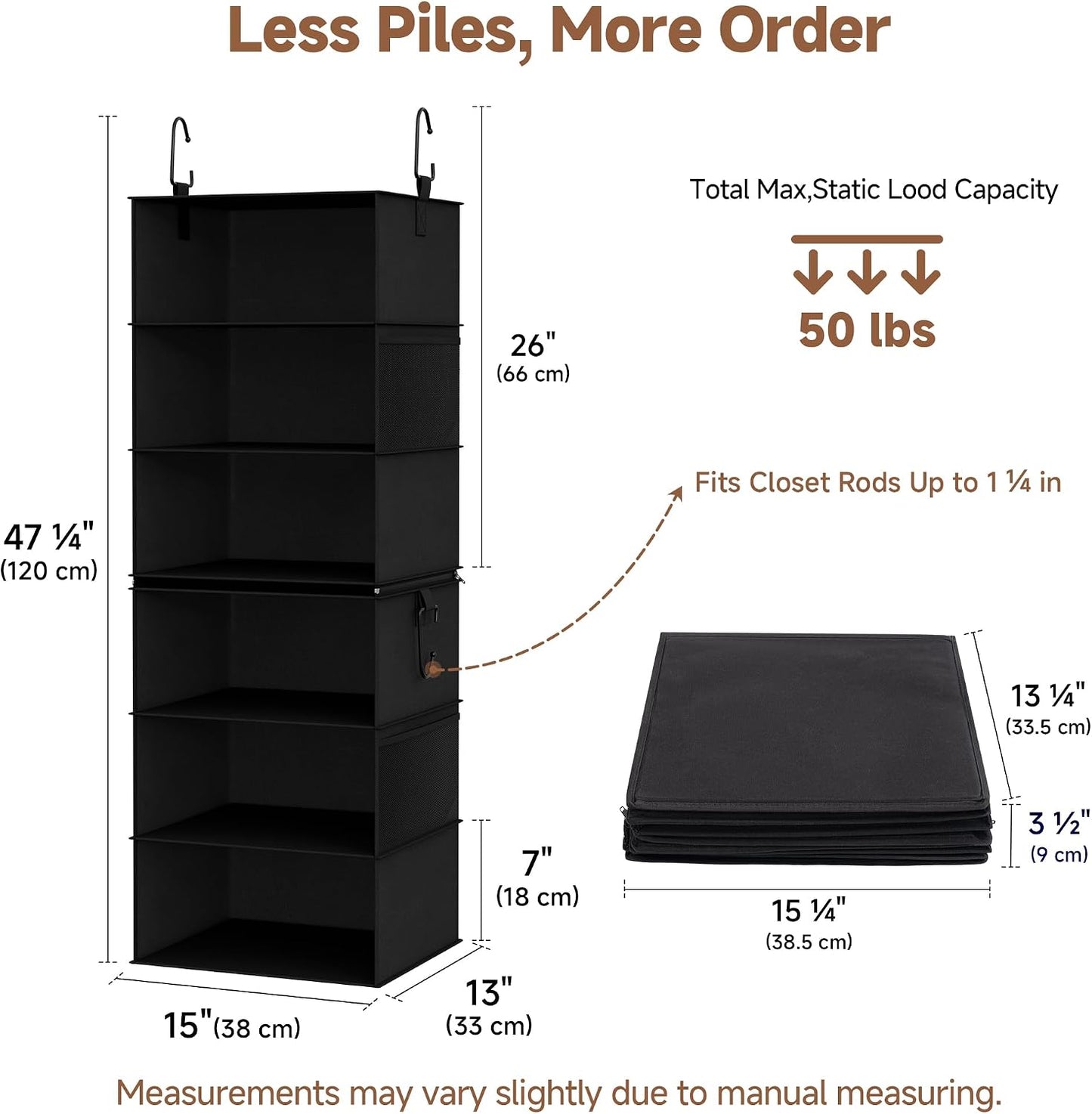 StorageWorks 6-Shelf Closet Organizers, Two 3-Shelf Separable Hanging Shelves for Closet, 12 1⁄2" D x 12 1⁄2" W x 47 ¼" H, Mixing of Beige, White & Ivory