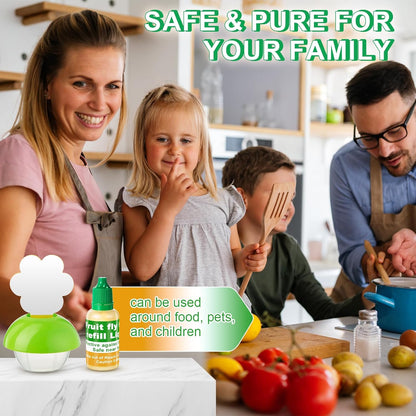 Qualirey Fruit Fly Trap for Indoors, 4 Pack Fruit Fly Trap with 4 Refill Liquid and 60 Yellow Sticky Pads, Safe Near Pets, Food and Kids, Fruit Flies Lure Liquid Trap for Home Kitchen
