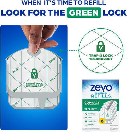 Zevo Compact Flying Insect Trap Kit with Refill Cartridges - Plug-in Indoor Bug Catcher for Gnats, House & Fruit Flies - Blue + UV Light Technology, No Odor, No Mess (1 Plug-in Device + 3 Cartridges)