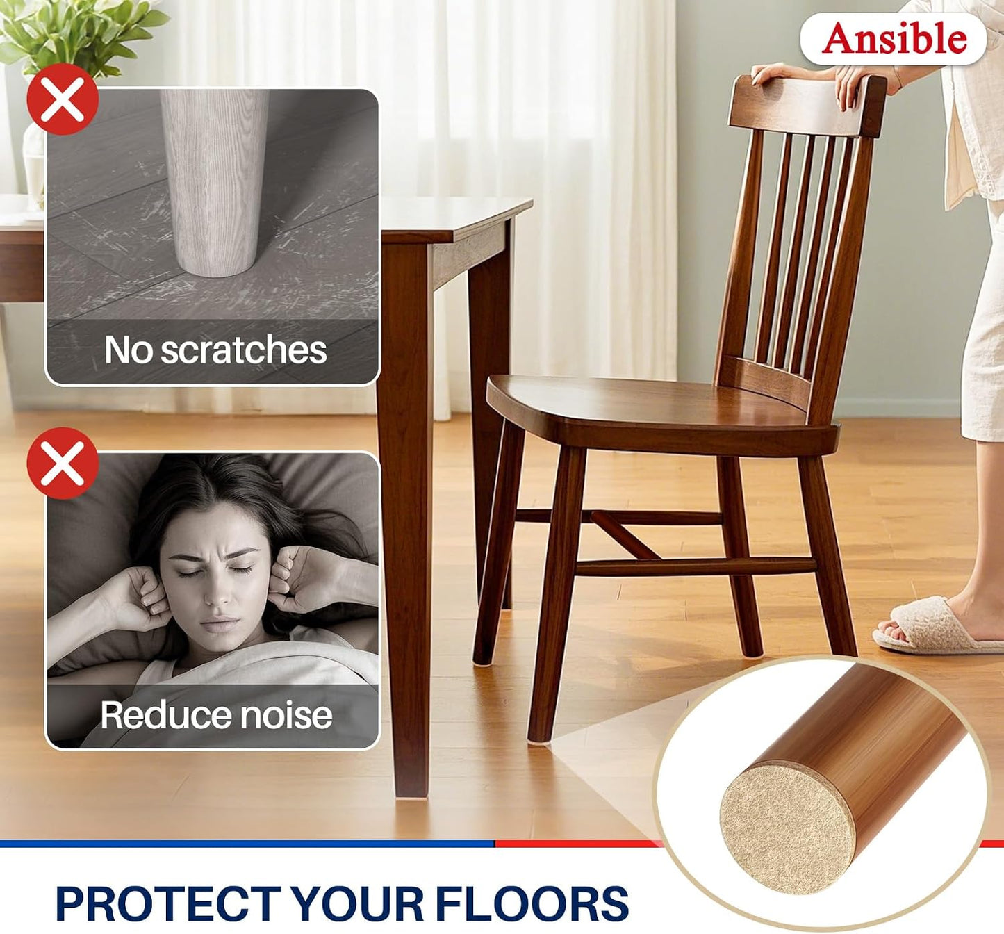Ansible 60 PCS Felt Furniture Pads 1", Felt Pads for Chair Leg Floor Protectors for Hardwood Floors Round (Beige)