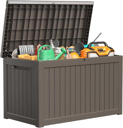 PatioZen 100 Gallon Resin Deck Box, Lockable Patio Outdoor Storage Box for Furniture, Garden Tools and Tools Storage, Waterproof Outside Storage Boxes - Black