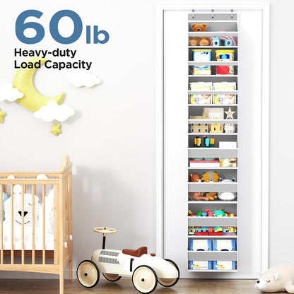 6 Tiers Over The Door Organizer, Heavy Duty Hanging Organizer Storage with Large Capacity Pockets, Behind Door Storage Hanging Shelves for Closet Wall Bathroom Bedroom Nursery Pantry, 1 Pack Grey