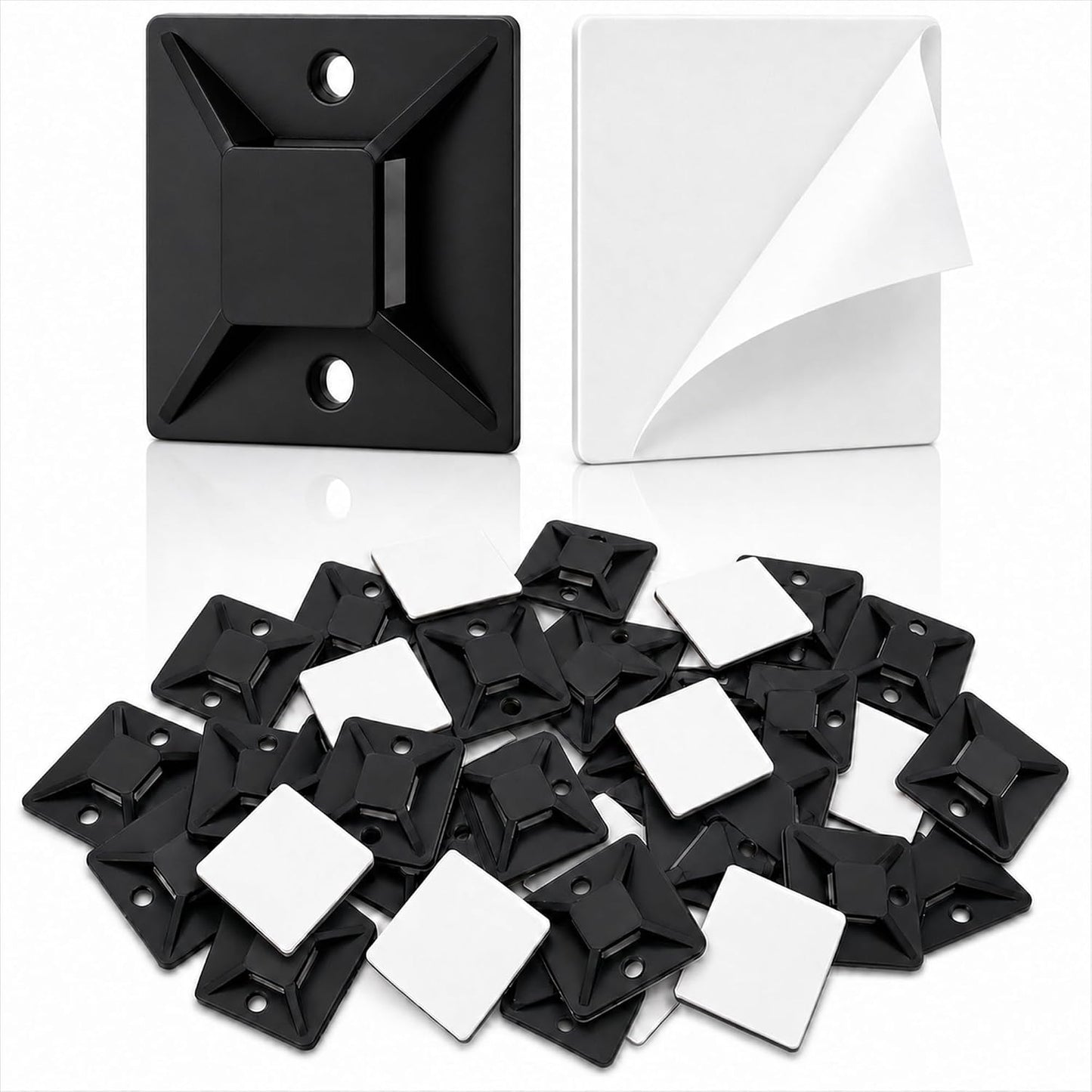 100 PCS 1" Adhesive Cable Tie Mounts – Strong Sticky Back Nylon Wire Holders for Cable Management in Home, Office, Car & Christmas Lights (BLACK-100)