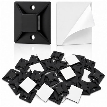 100 PCS 1" Adhesive Cable Tie Mounts – Strong Sticky Back Nylon Wire Holders for Cable Management in Home, Office, Car & Christmas Lights (BLACK-100)