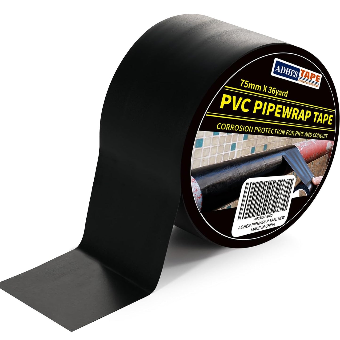 ADHES Corrosion Protection Pipe Tape, 2 Inch X 36 Yds(108FT), 6.0Mil PVC Pipe Wrap Tape Weatherproof Wrap Duct Tape for Drain Pipe, Metal & Electrical Piping, Outdoor, Underground Pipe, Black