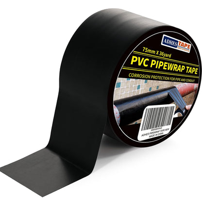 ADHES Corrosion Protection Pipe Tape, 2 Inch X 36 Yds(108FT), 6.0Mil PVC Pipe Wrap Tape Weatherproof Wrap Duct Tape for Drain Pipe, Metal & Electrical Piping, Outdoor, Underground Pipe, Black