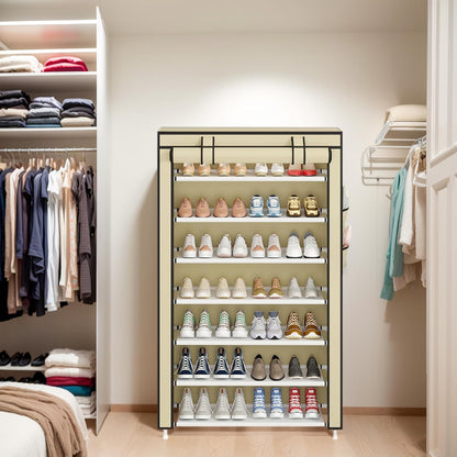 Laiensia 9-Tier Vertical Shoe Rack Organizer, Space Saving Shoe Storage Organizer, Non-Woven Cover Shoe Shelf Holds 36-45 Pairs for Bedroom, Hallway, Closet Entryway, Black