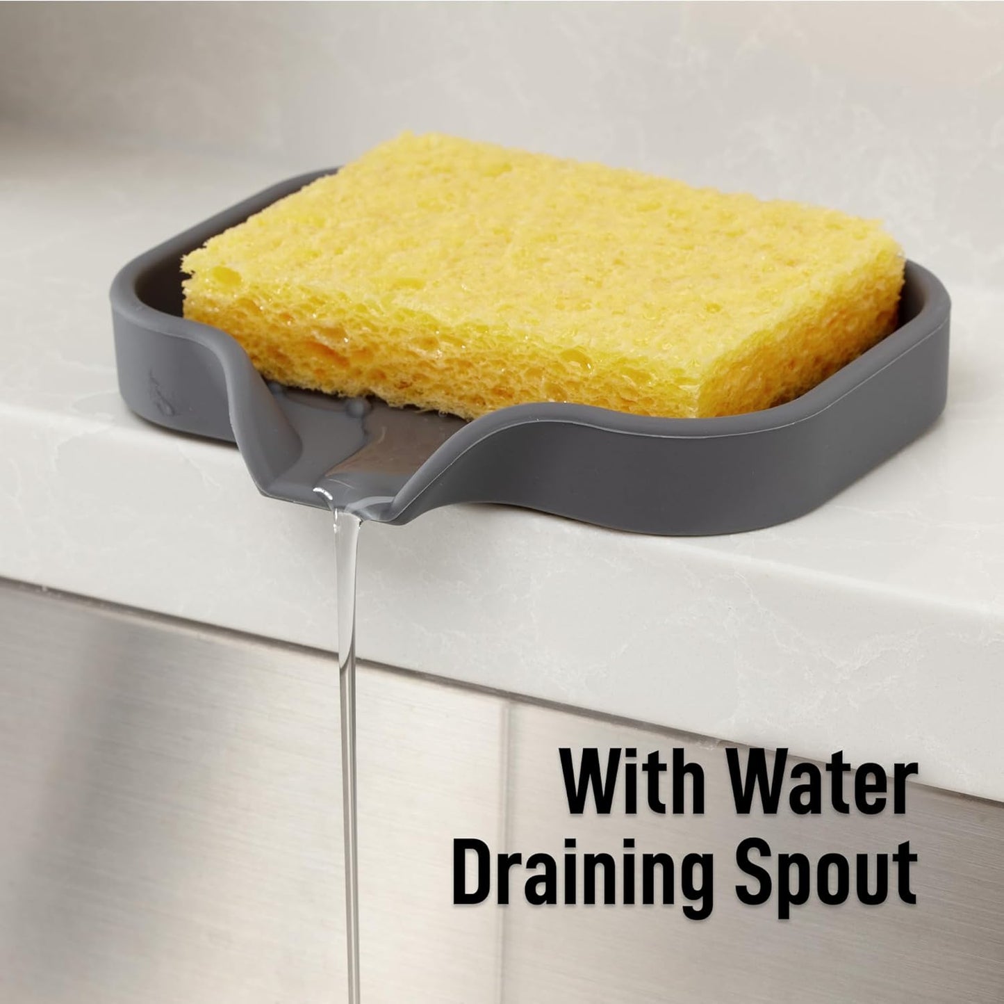 Zulay Kitchen (9x3.5in) Sponge Holder for Kitchen Sink - Flexible Heavy-Duty Multipurpose Sink Caddy - Counter Organizer for Kitchen, Bathroom, Makeup, Trinkets & More! (Grey)