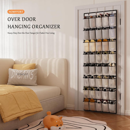 homyfort Over the Door Shoe Organizer, Hanging Shoe Rack Storage Holder with 24 Large Pockets for Closet Door, Men Women Kids Shoes, Cruise (Black)