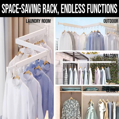 Foldable Wall Mounted Clothes Drying Rack for Laundry, White | 180° swivel, 220 lb hold, aircraft aluminum, retractable, space-saving, indoor outdoor, hanger dryer, balcony bathroom