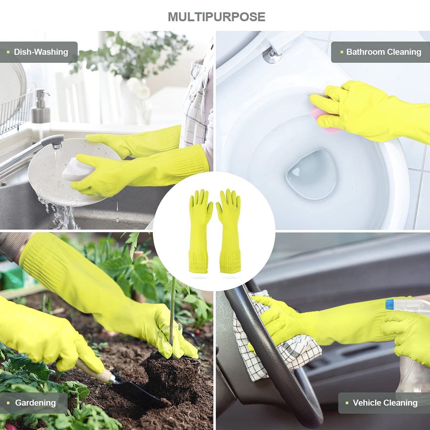 DABOGOSA Mamison 2 Pairs Reusable Waterproof Household Dishwashing Cleaning Rubber Gloves, Non-Slip Kitchen Glove (Pink, Medium (Pack of 2))