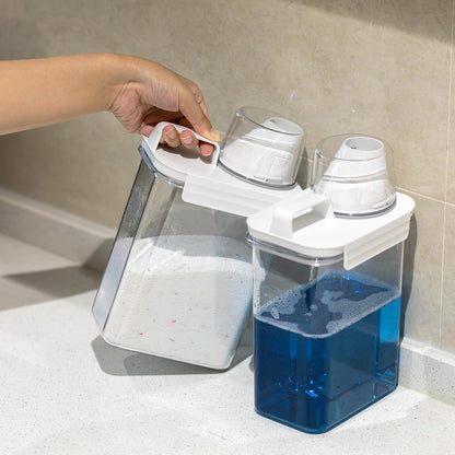Provoue Laundry Detergent Dispenser-2 Pack, 37 oz Detergent Dispenser with 4 Removable Labels, Laundry Soap Dispenser for Laundry Room Organization and Storage, BPA Free & PET Plastic Clear
