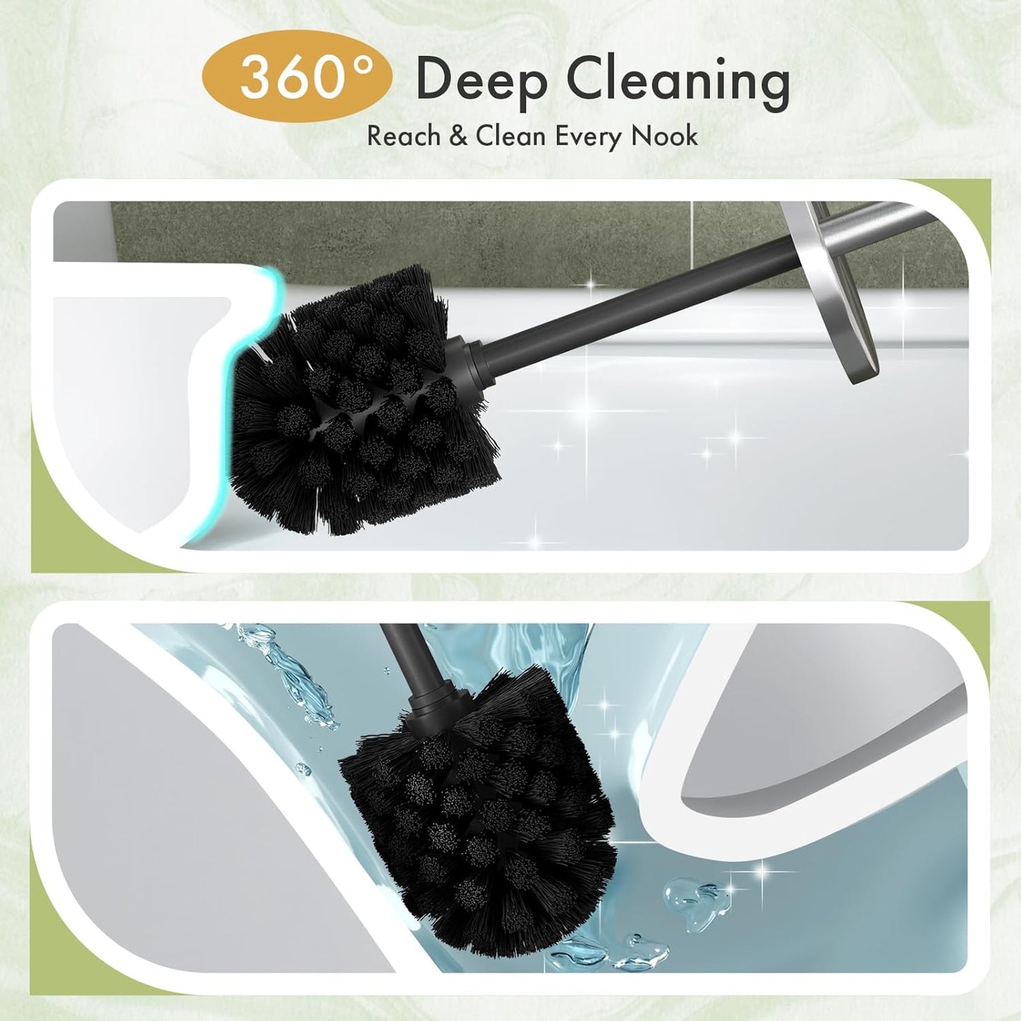 Toilet Bowl Brush and Holder Set 2 Pack with 4 Extra Brush Heads | Extra Long Handle with Splash Guard Cover, Tool-Free Installation, Bathroom Space-Saving, Cleaner Sets for Apartments, RV (White)