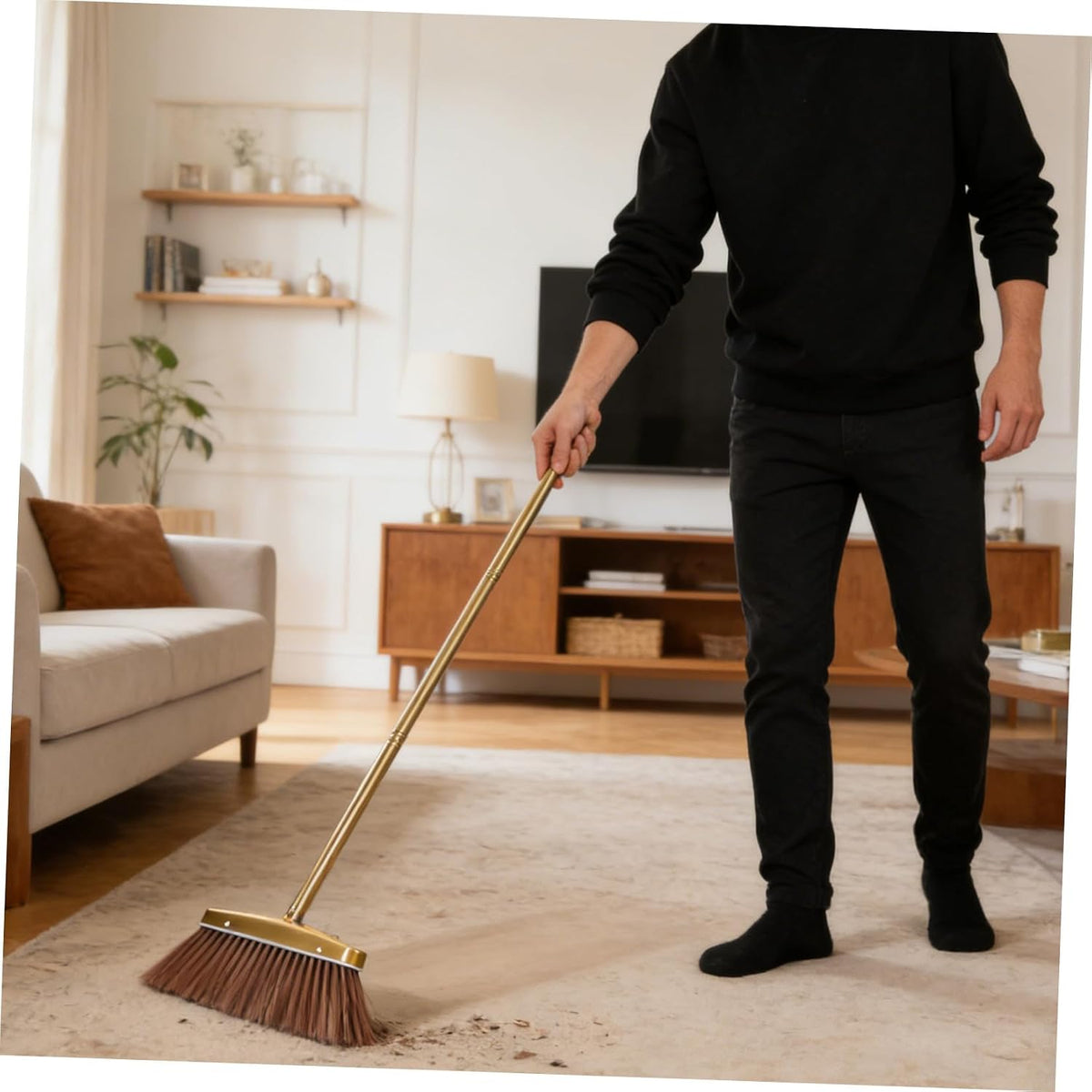 Thickened Stainless Steel Broom with Detachable Handle, Heavy Duty Indoor Outdoor Sweeping Brush for Hardwood Floor Cleaning and Patio Yard Use