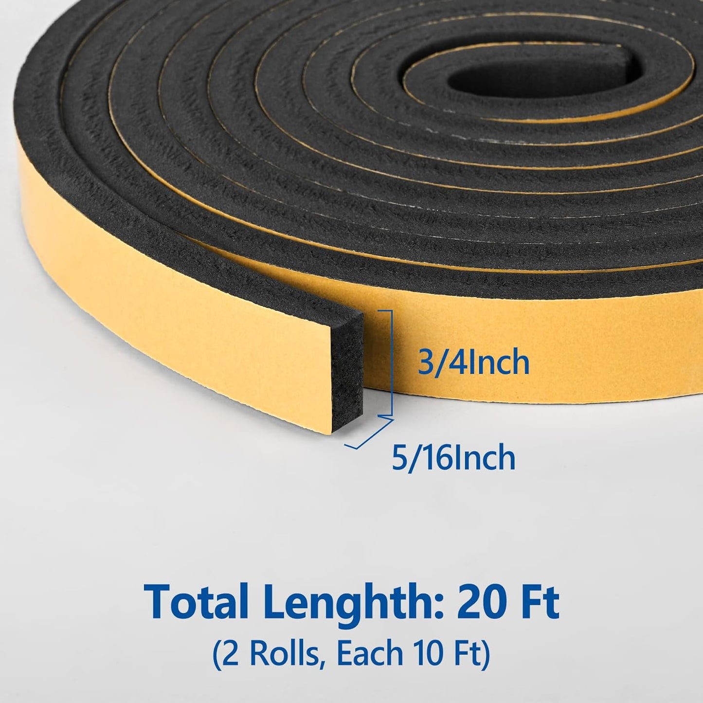Kikerike Self Adhesive Foam Tape Weatherstrip 1/2In x 1/4In x 16.5Ft High Density Foam Insulation Strips Seal Weather Stripping with Strong Adhesive for Door and Window Sound Isolation Soundproofing