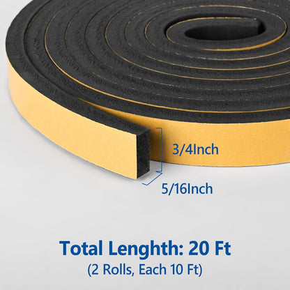 Kikerike Self Adhesive Foam Tape Weatherstrip 1/2In x 1/4In x 16.5Ft High Density Foam Insulation Strips Seal Weather Stripping with Strong Adhesive for Door and Window Sound Isolation Soundproofing