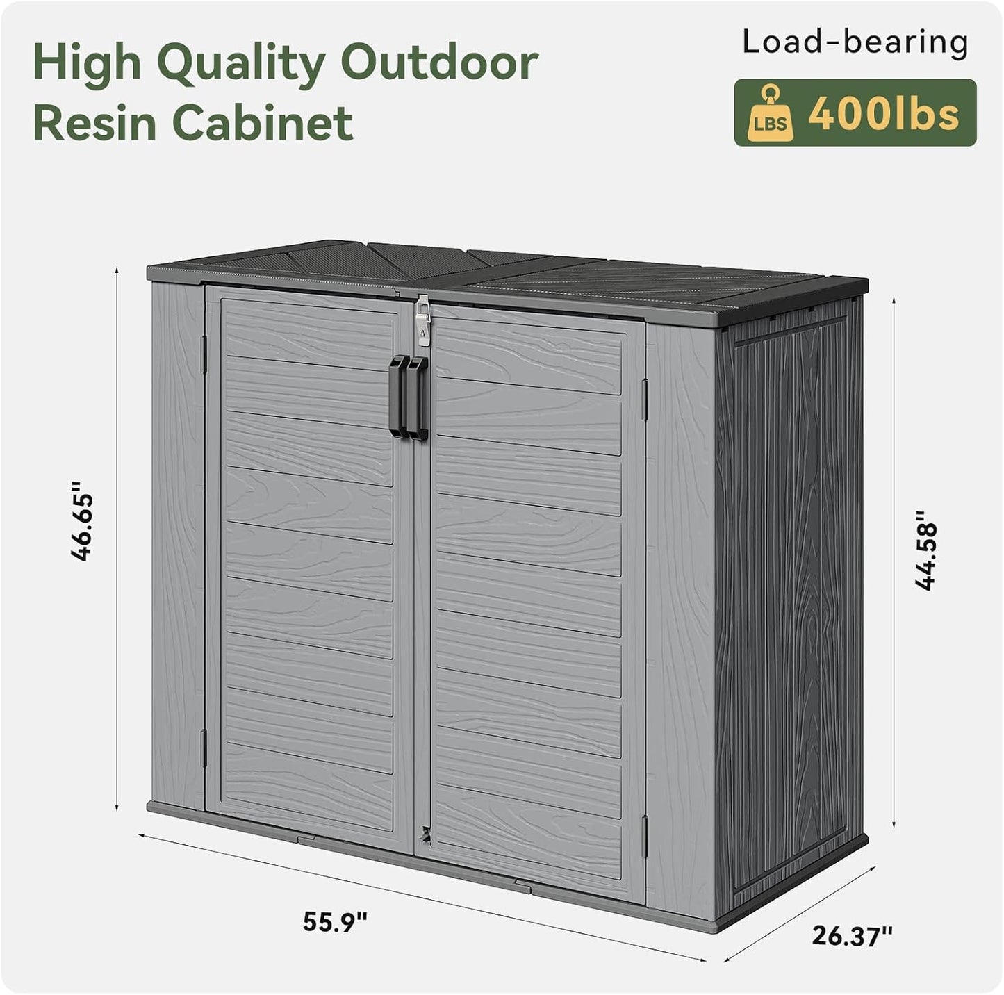 AOXUN Horizontal Storage Sheds 21 Cu.ft, HDPE Outdoor Storage Box 160 Gallon, Waterproof Lockable Resin Deck Box with Spring-Assisted Lid, Patio Storage for Garden, Pool, Cushions, Tools, White