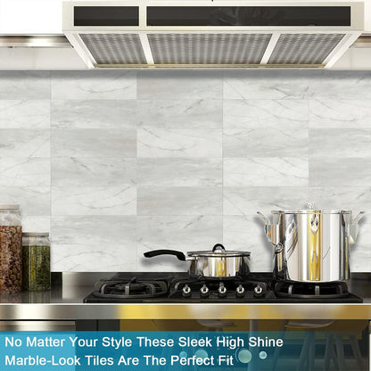 BeNice Peel and Stick Backsplash for Kitchen Tile,Peel and Stick Tiles for Walls Tile Stickers Waterproof Marble Tile Backsplash 3.85"x11.73"(16Tiles) White Gray
