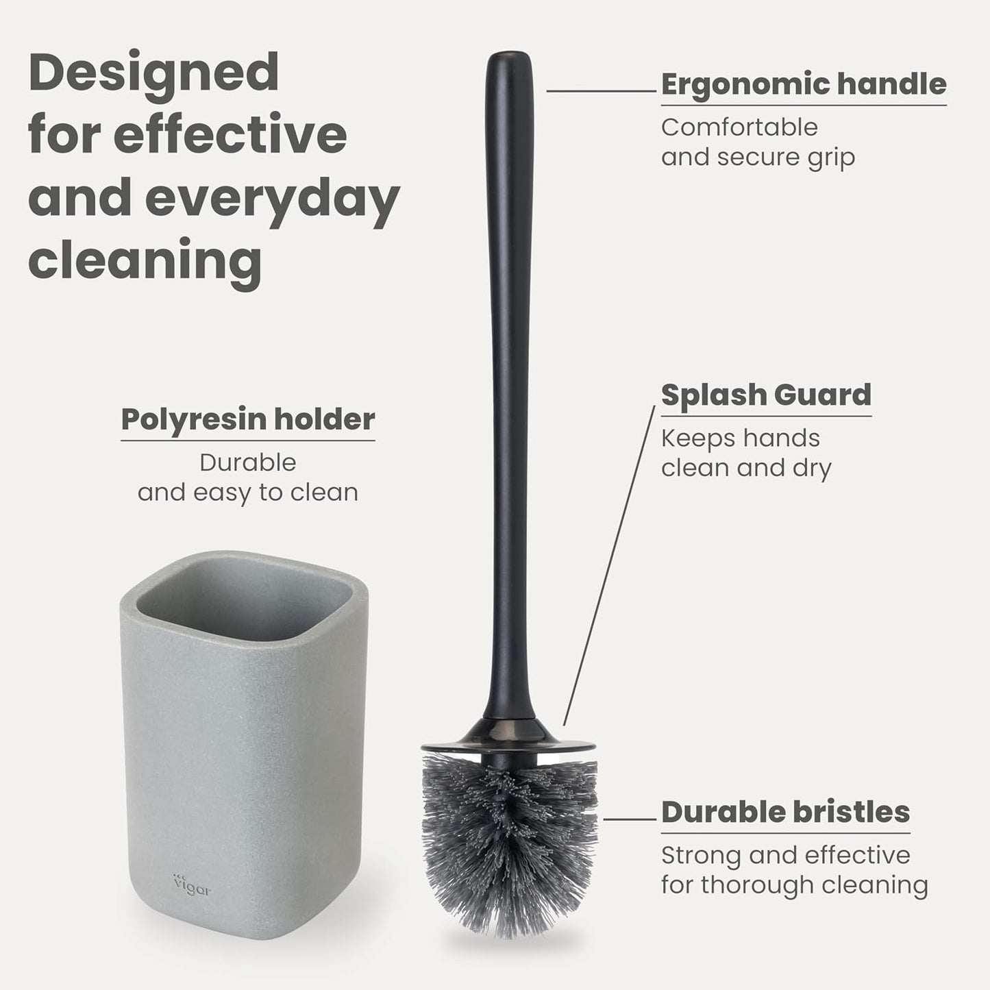 Vigar Zense Toilet Brush and Holder Set - Toilet Bowl Brush and Holder, Polyresin Stone Bathroom Accessory, Compact Toilet Cleaner Brush for Bathroom Decor and Toilet Accessories Set - White Marble