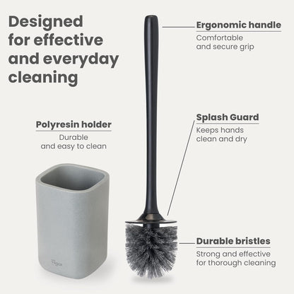 Vigar Zense Toilet Brush and Holder Set - Toilet Bowl Brush and Holder, Polyresin Stone Bathroom Accessory, Compact Toilet Cleaner Brush for Bathroom Decor and Toilet Accessories Set - White Marble