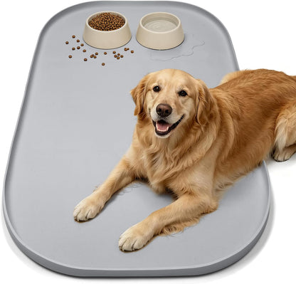 SMILOOL Silicone Pet Food Mat with Raised Edge for Food and Water Bowl, Dog Feeding Mats, Cat Food Trays for Floor Waterproof, Rubber Tray for Dogs and Cats, 19 x 12 x 0.7 Black