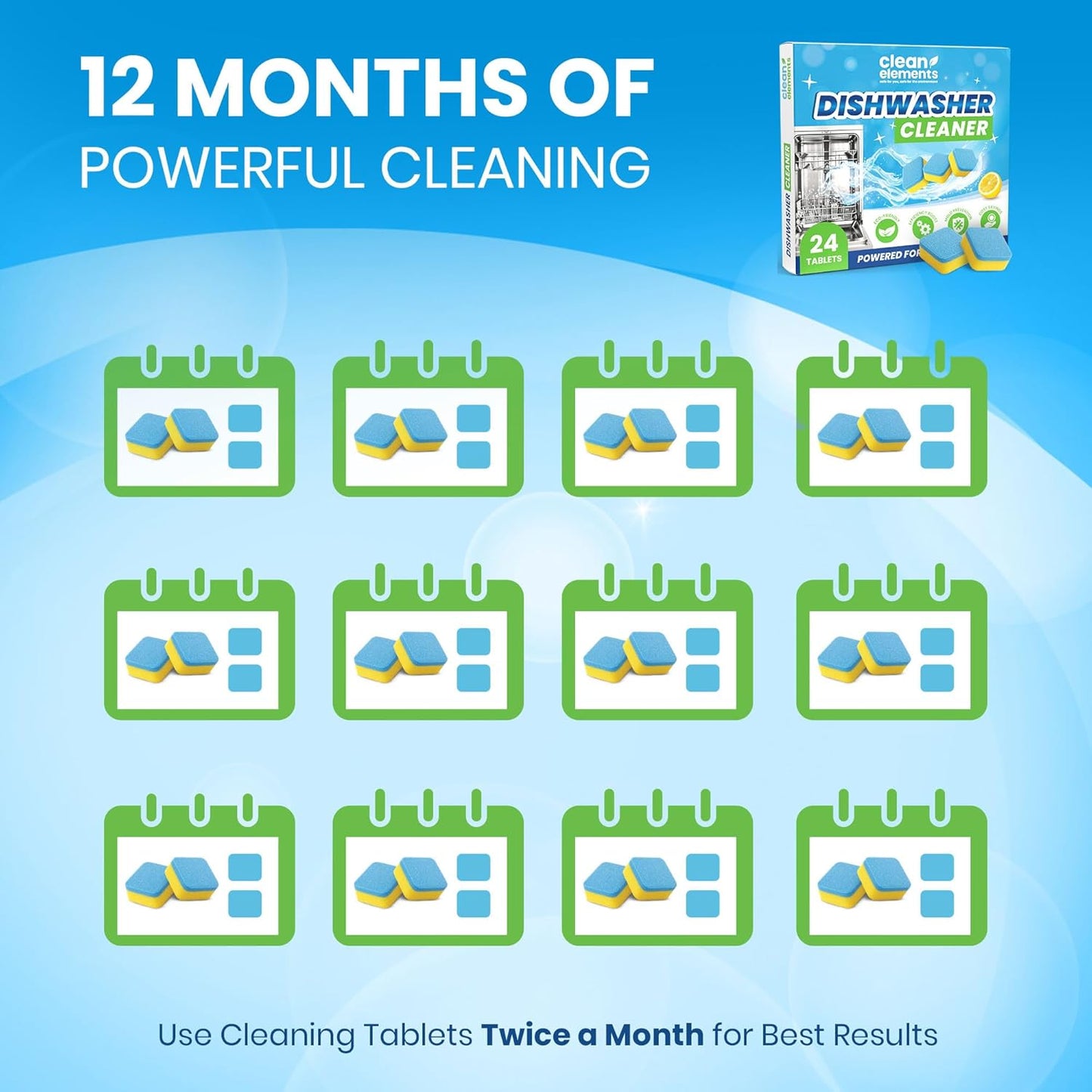 Dishwasher Cleaner Tablets & Deodorizer – 24 Pack (12 Month Supply) Deep Cleaning Descaler Pods, Removes Limescale, Hard Water, Calcium, Grease & Odor, Septic Safe Heavy Duty for Dish Washer