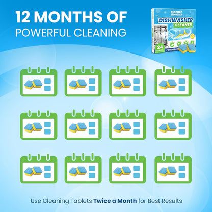 Dishwasher Cleaner Tablets & Deodorizer – 24 Pack (12 Month Supply) Deep Cleaning Descaler Pods, Removes Limescale, Hard Water, Calcium, Grease & Odor, Septic Safe Heavy Duty for Dish Washer