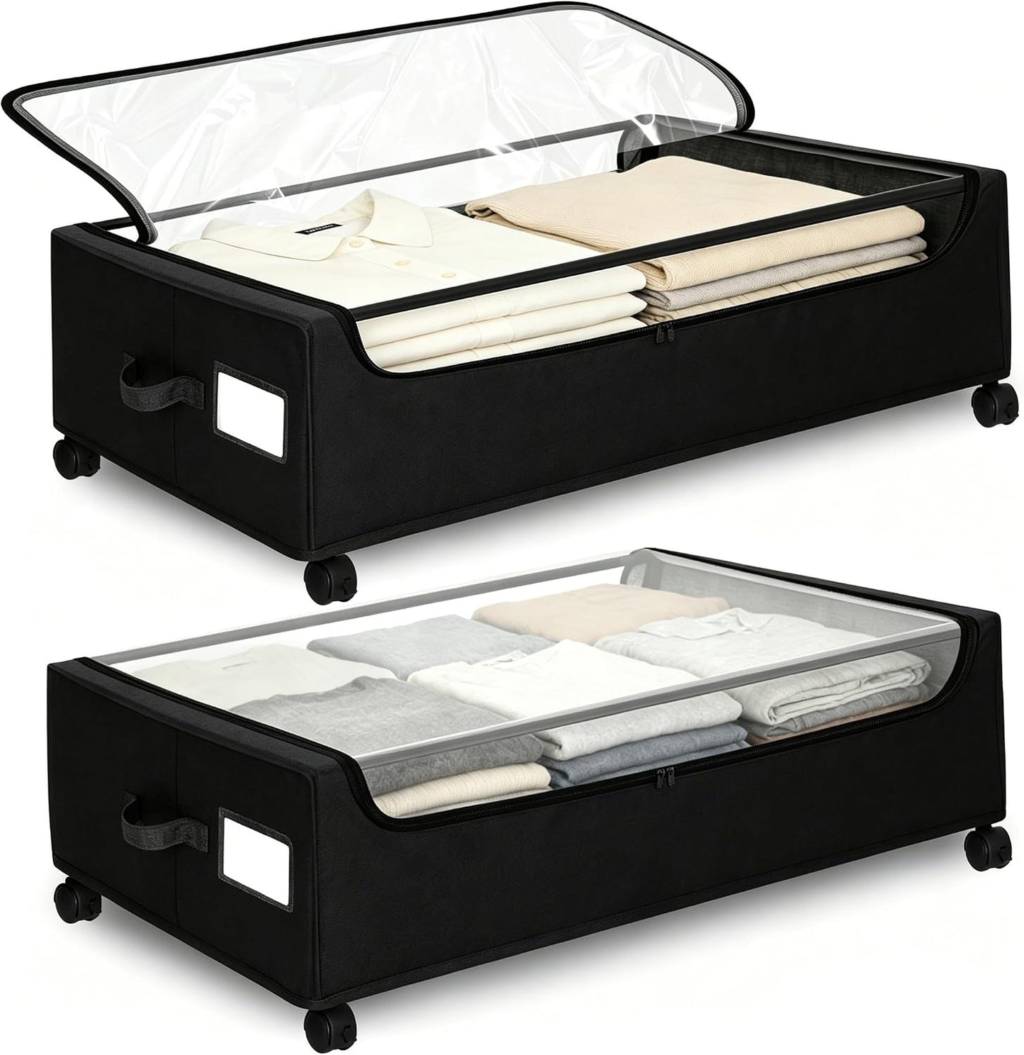 Under Bed Storage with Wheels, 2 Pack Under Bed Storage Containers, 10.6 inches Tall Underbed storage bins on Wheels, Rolling Under the Bed Metal Drawers for Clothes, Blankets, Shoes (XXXL, 90L)