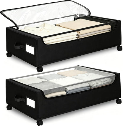 Under Bed Storage with Wheels, 2 Pack Under Bed Storage Containers, 10.6 inches Tall Underbed storage bins on Wheels, Rolling Under the Bed Metal Drawers for Clothes, Blankets, Shoes (XXXL, 90L)