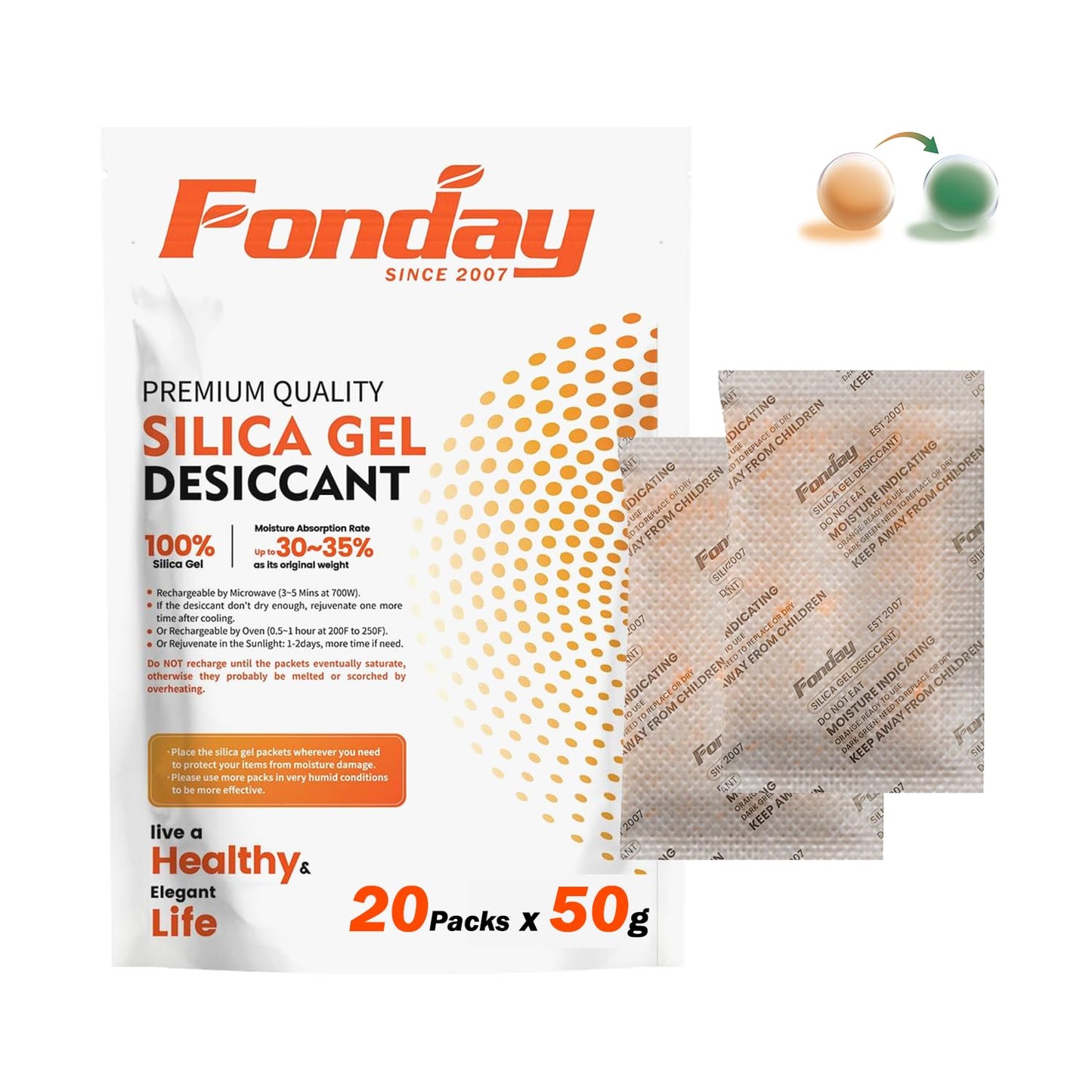 500g x 2 packs Fonday Rechargeable Silica Gel Car Dehumidifier Fast Reactivate Desiccant Bags, Large for Gun Safe Closet Basement Garage Storage Moisture Absorber