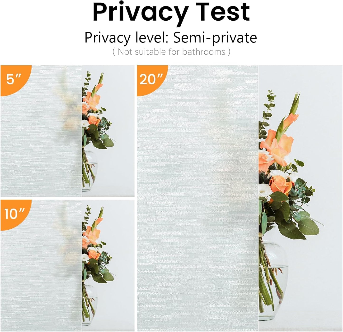 Haton Window Privacy Film, Frosted Glass Static Cling Sun Heat Blocking Window Clings, Frosting Opaque Coverings Stickers Tint for Home Office Door, Non Adhesive, White 17.5" x 78.7"