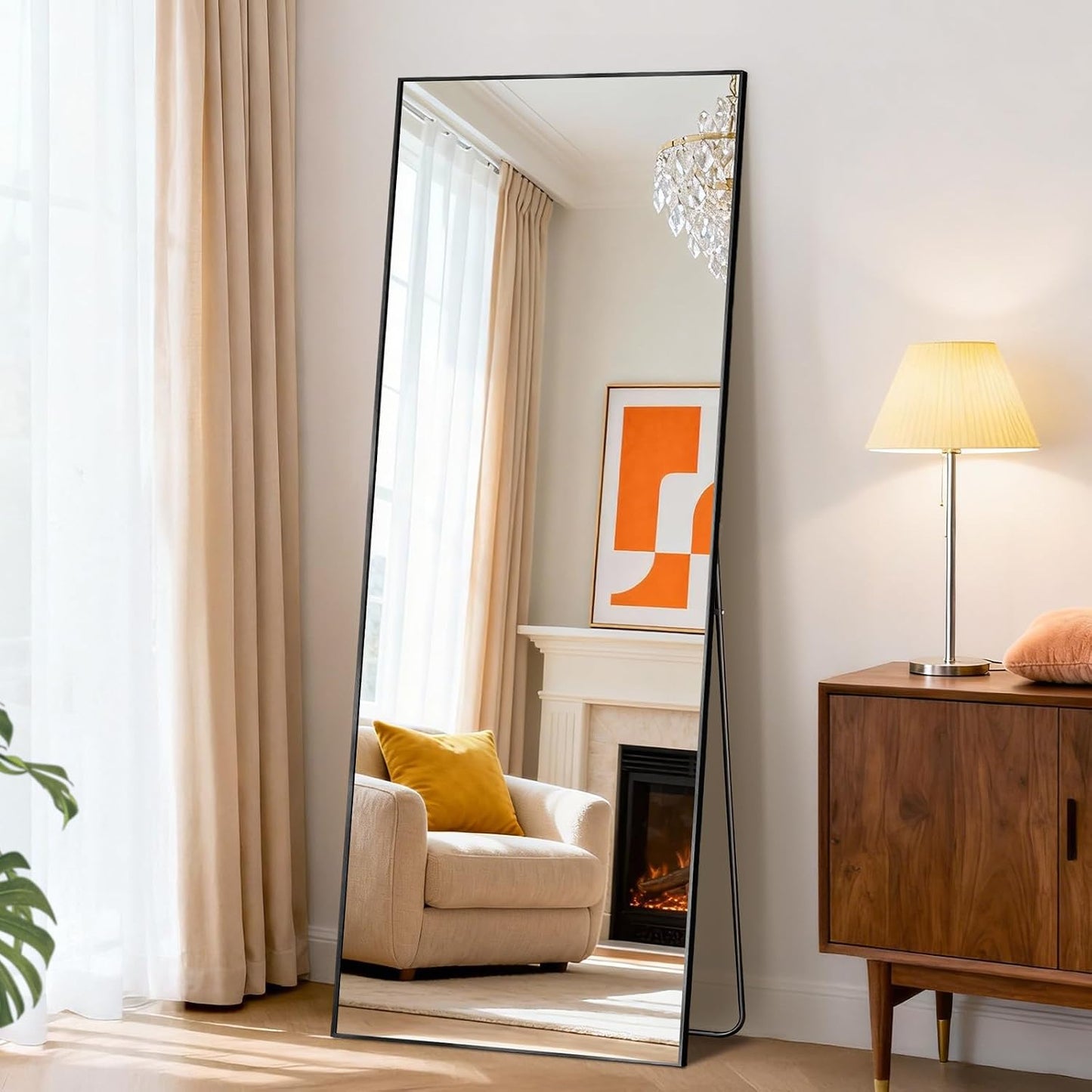 DUMOS 64"x21" Arched Full Length Floor Mirror, Full Body Mirror with Stand, Shatterproof Tempered Glass, Modern Aluminum Alloy Frame, Free Standing or Leaning for Home Decor, Gold
