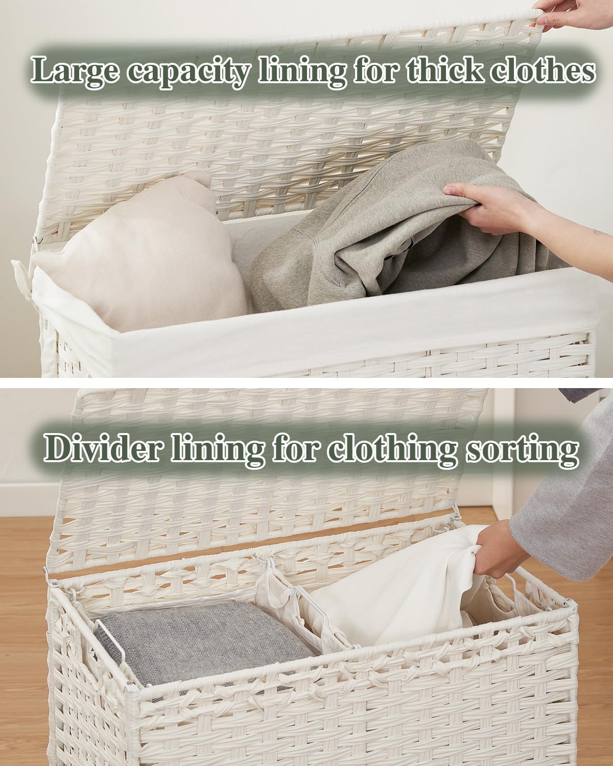 SETVSON Laundry Hamper with Lid Laundry Basket 132 L (35 Gal) Wicker Clothes Hamper, Handwoven Rattan Hamper with Handles and 4 Removable Liner Bags, 6 Mesh Bags for Laundry Bedroom Natural