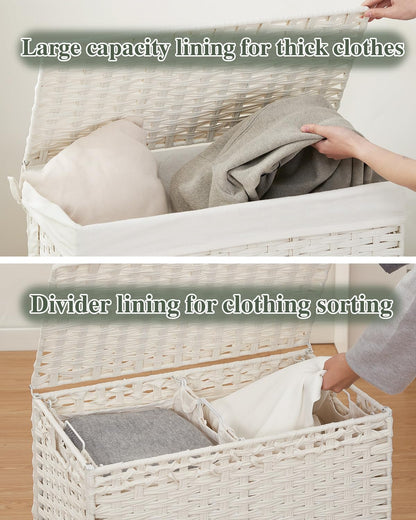 SETVSON Laundry Hamper with Lid Laundry Basket 132 L (35 Gal) Wicker Clothes Hamper, Handwoven Rattan Hamper with Handles and 4 Removable Liner Bags, 6 Mesh Bags for Laundry Bedroom Natural