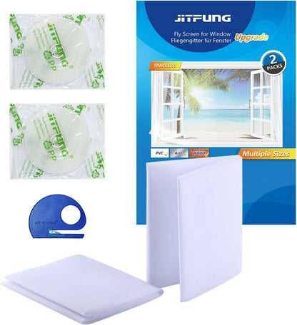 DIY Window Screen Curtain, 2 Packs of Mesh Netting 51 * 61 inches with [Upgrade] Self-Adhesive Hook Tapes & Cutter, Suitable for Multiple Windows, White (Set of 2)