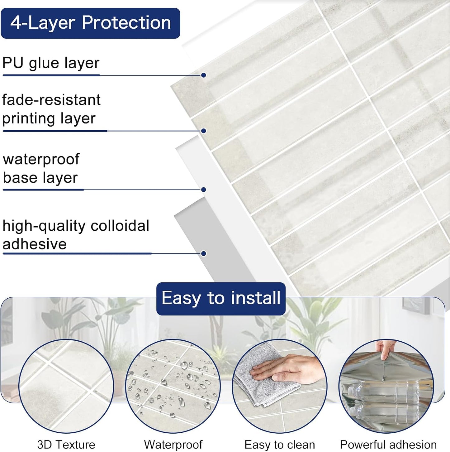 MORCART Peel and Stick Backsplash, 10 Sheets of 11.8"x11.8" - 3D Adhesive Waterproof Wall Tiles for Kitchen, Bathroom, Living Room, Subway Tiles, Gray-Apricot