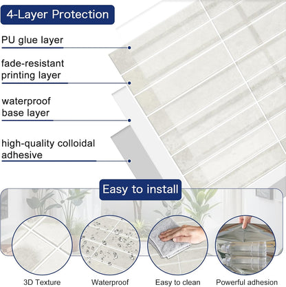 MORCART Peel and Stick Backsplash, 10 Sheets of 11.8"x11.8" - 3D Adhesive Waterproof Wall Tiles for Kitchen, Bathroom, Living Room, Subway Tiles, Gray-Apricot