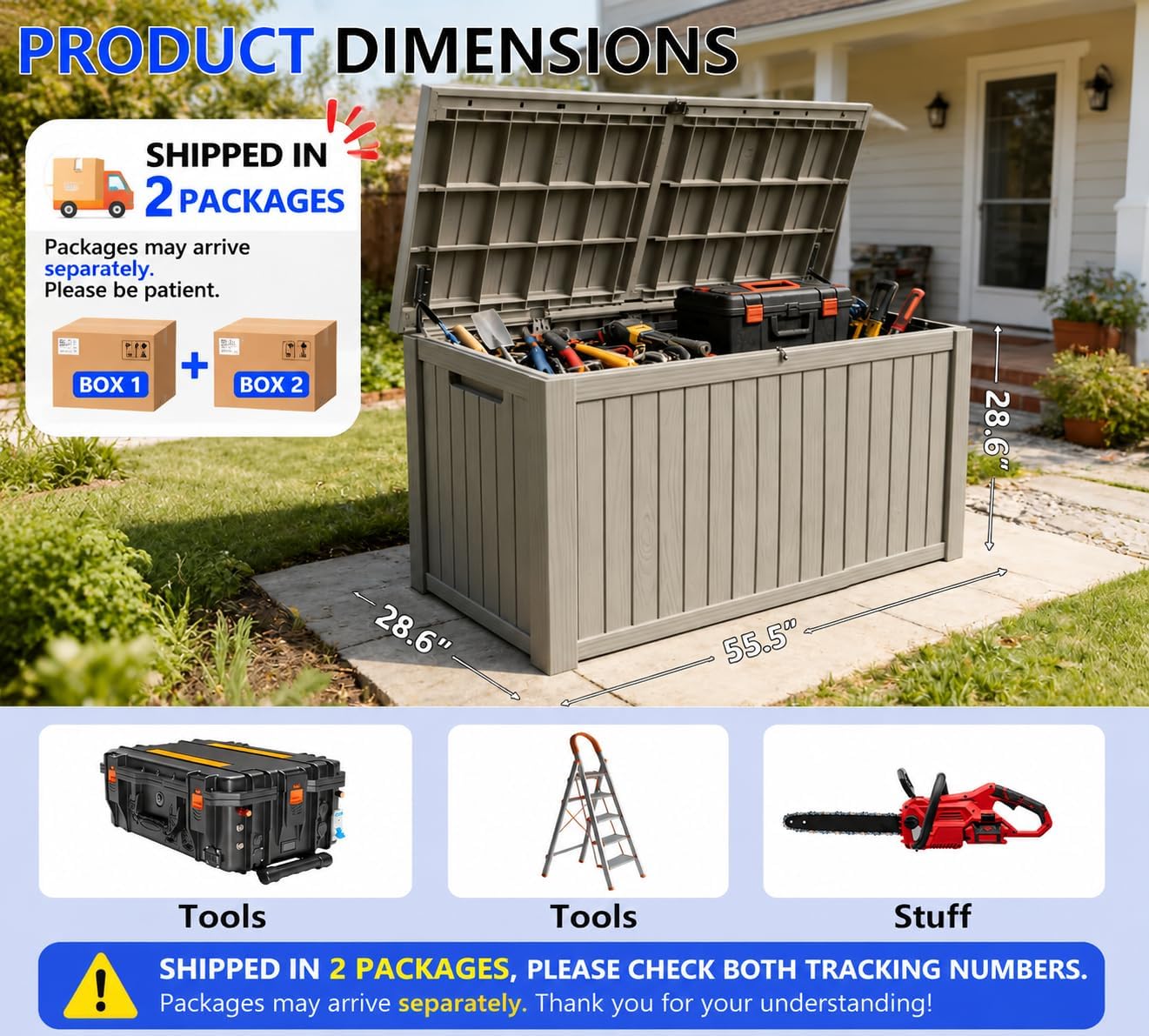 320 Gallon Outdoor Storage Box Resin Deck Box All Weather Waterproof Large Lockable Storage Container Deck Box for Patio Furniture, Garden Tools, Lockable, Black