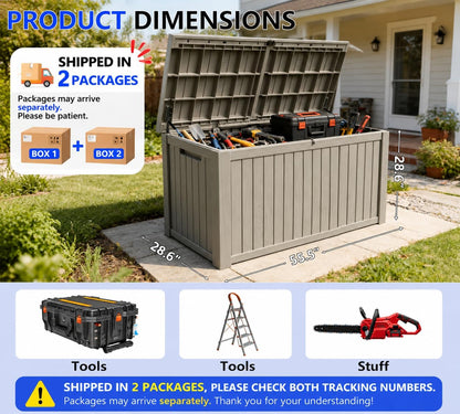 320 Gallon Outdoor Storage Box Resin Deck Box All Weather Waterproof Large Lockable Storage Container Deck Box for Patio Furniture, Garden Tools, Lockable, Black