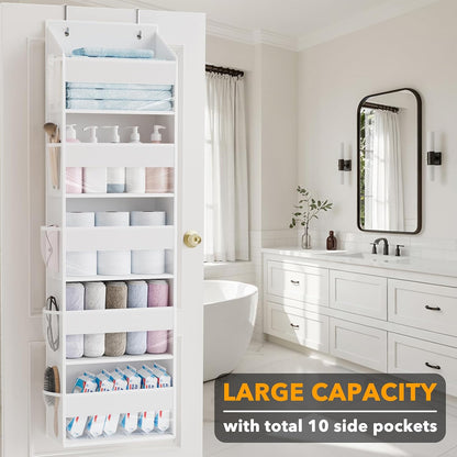 SpaceAid 1 Pack Over The Door Organizer with 5 Large Pockets and 10 Mesh Side Pockets, 5 Layers Door Organizer Hanging with Clear Window for Bedroom, Bathroom, Pantry and Nursery, Gray