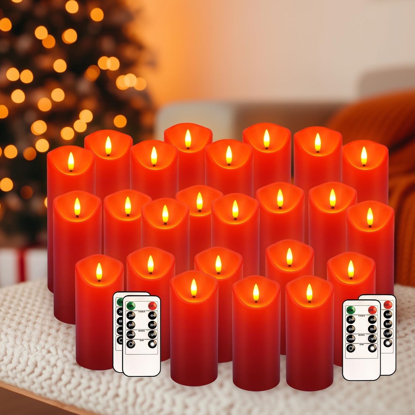 YOROXRG Set of 24 Waterproof Outdoor Flameless Candles, LED Candles with 4 Remote and Timer,(H 4" 5" 6" x D 2.2"),for Christmas,Halloween,Wedding,Festival