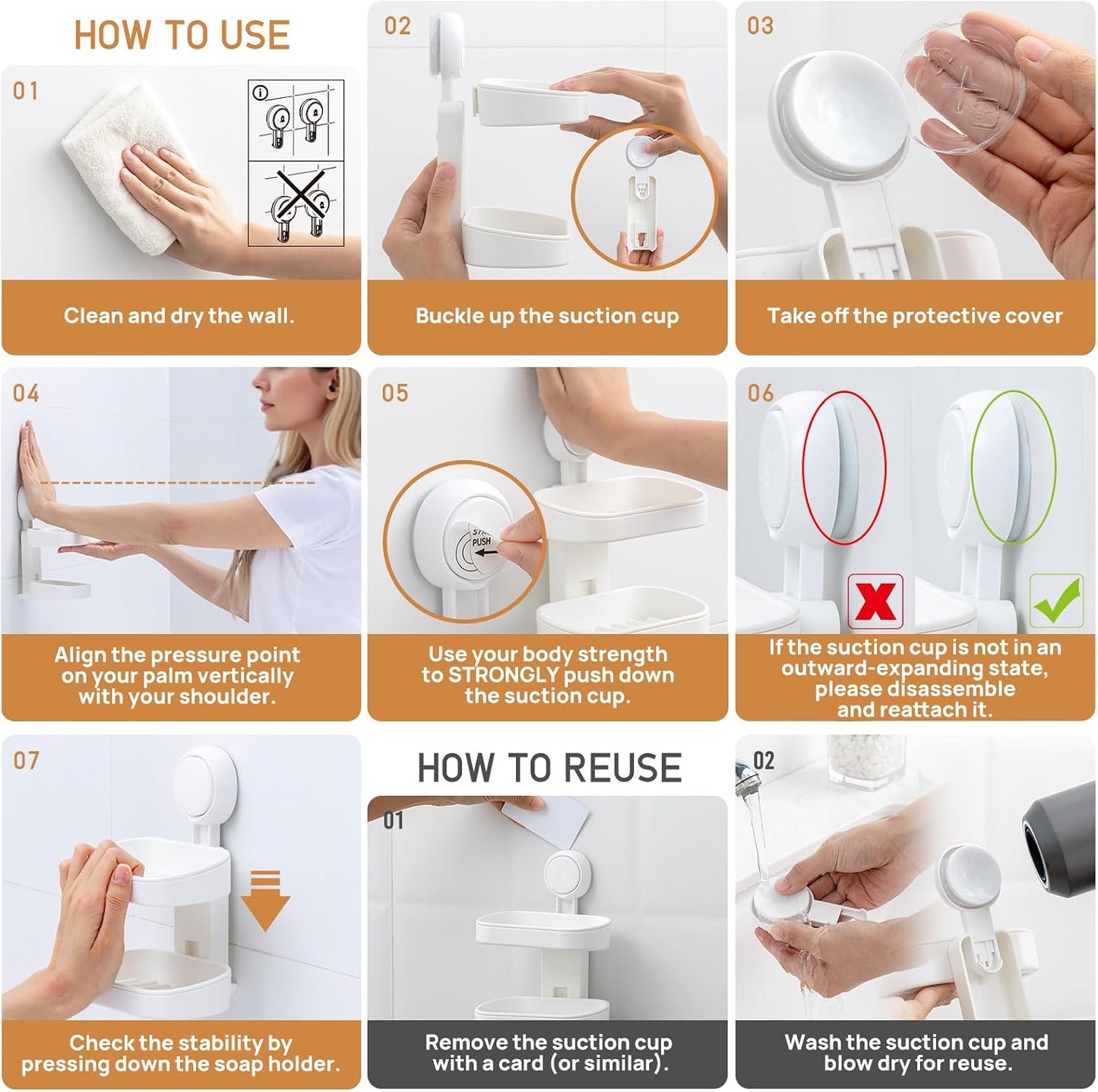 LEVERLOC Soap Dish Holder for Shower Suction Cup Wall Mounted Self Draining NO-Drilling Removable Bar Soap Sponge Holder for Bathroom Bathtub Kitchen Sink Waterproof Strong Vacuum Suction Adhesion