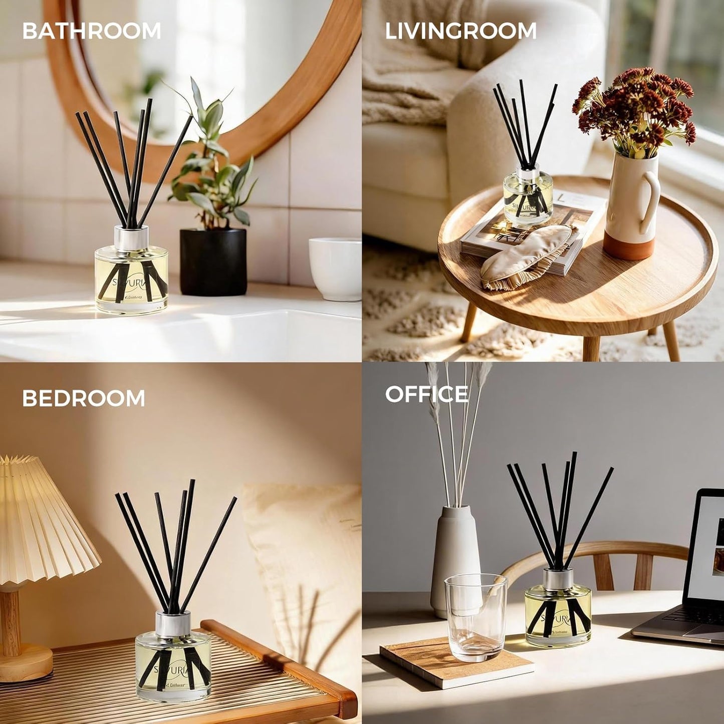 Reed Diffuser Set,Bamboo White Tea Scented Oil Diffuser with 12 Reed Sticks,3.38 fl.oz(100ml x2),Long-Lasting Home Fragrance for Living Room,Bedroom,Bathroom