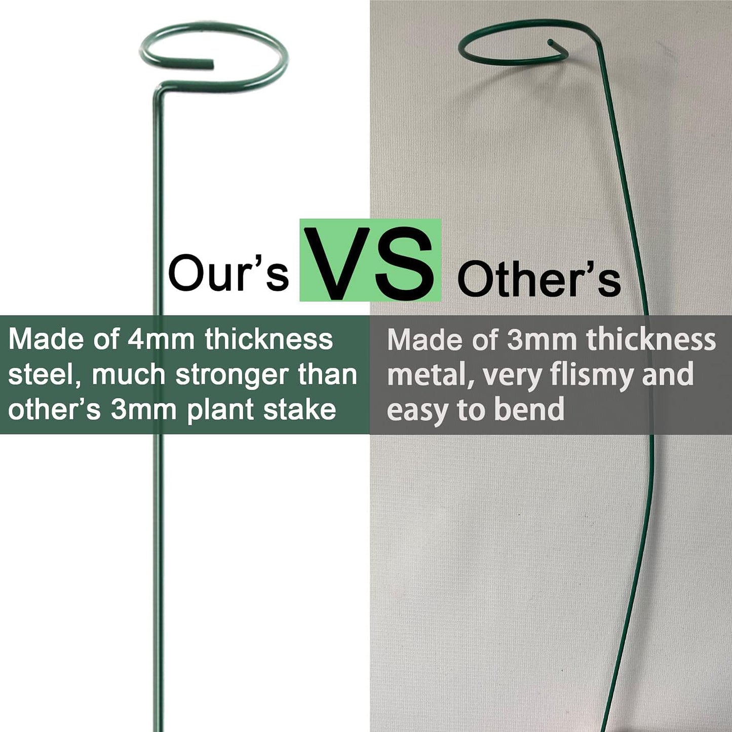 HiGift 17 inch Plant Support Stakes, 4mm Thick Garden Single Stem Flower Support Stake Amaryllis Plant Cage Support Rings with 10 pcs Plant Clips for Tomato Orchid Lily Peony Rose Flower Stem-5 Pack